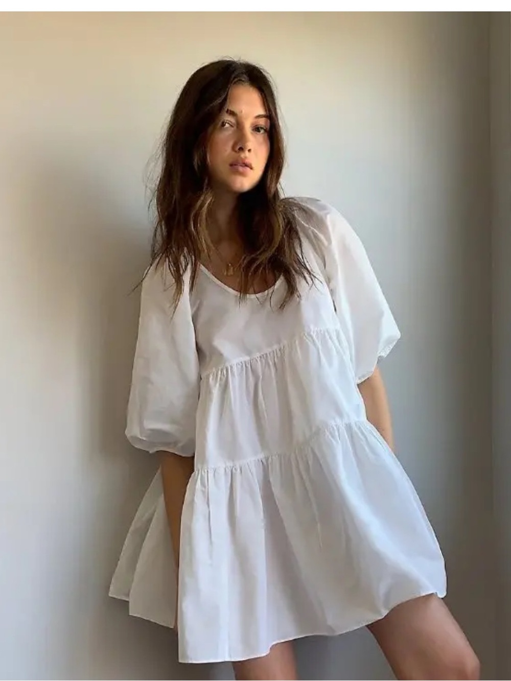 Aritzia White Taffeta Babydoll Mini Dress